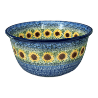 A picture of a Polish Pottery C.A. Deep 10.5" Bowl (Sunflowers) | A113-U4739 as shown at PolishPotteryOutlet.com/products/deep-10-5-bowl-sunflowers-a113-u4739