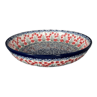 A picture of a Polish Pottery C.A. 12.75" Wide Shallow Bowl (Red Aster) | A115-1435X as shown at PolishPotteryOutlet.com/products/12-75-wide-shallow-bowl-red-aster-a115-1435x