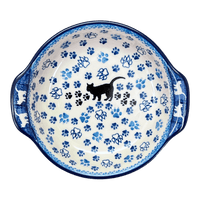 A picture of a Polish Pottery Small Round Casserole (Cat Tracks) | A142-1771 as shown at PolishPotteryOutlet.com/products/small-round-casserole-cat-tracks-a142-1771