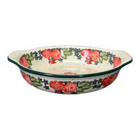 A picture of a Polish Pottery C.A. Small Round Casserole (Classic Rose) | A142-2120Q as shown at PolishPotteryOutlet.com/products/small-round-casserole-classic-rose-a142-2120q