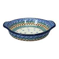 A picture of a Polish Pottery C.A. Small Round Casserole (Aztec Paws) | A142-945X as shown at PolishPotteryOutlet.com/products/small-round-casserole-aztec-paws-a142-945x