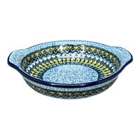 A picture of a Polish Pottery CA Small Round Casserole (Aztec Blues) | A142-U4428 as shown at PolishPotteryOutlet.com/products/small-round-casserole-aztec-blues-a142-u4428