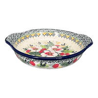 A picture of a Polish Pottery CA Small Round Casserole (Camellias) | A142-U4812 as shown at PolishPotteryOutlet.com/products/small-round-casserole-camellias-a142-u4812