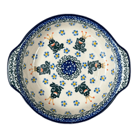 A picture of a Polish Pottery CA Small Round Casserole (Frog Prince) | A142-U9969 as shown at PolishPotteryOutlet.com/products/small-round-casserole-frog-prince-a142-u9969