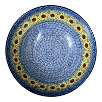 A picture of a Polish Pottery C.A. 12.75" Bowl (Sunflowers) | A154-U4739 as shown at PolishPotteryOutlet.com/products/12-75-bowl-sunflowers-a154-u4739