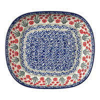 A picture of a Polish Pottery C.A. 10.5" x 12" Baker (Red Aster) | A156-1435X as shown at PolishPotteryOutlet.com/products/10-5-x-12-baker-red-aster-a156-1435x