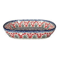 A picture of a Polish Pottery CA 10.5" x 12" Baker (Red Aster) | A156-1435X as shown at PolishPotteryOutlet.com/products/10-5-x-12-baker-red-aster-a156-1435x