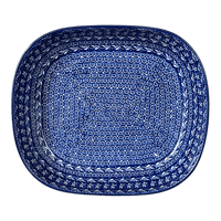 A picture of a Polish Pottery CA 10.5" x 12" Baker (Wavy Blues) | A156-905X as shown at PolishPotteryOutlet.com/products/10-5-x-12-baker-wavy-blues-a156-905x