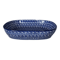 A picture of a Polish Pottery C.A. 10.5" x 12" Baker (Wavy Blues) | A156-905X as shown at PolishPotteryOutlet.com/products/10-5-x-12-baker-wavy-blues-a156-905x