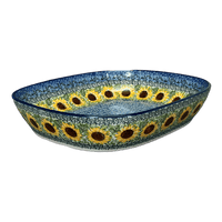 A picture of a Polish Pottery C.A. 10.5" x 12" Baker (Sunflowers) | A156-U4739 as shown at PolishPotteryOutlet.com/products/10-5-x-12-baker-sunflowers-a156-u4739