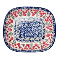 A picture of a Polish Pottery C.A. 9" x 10.5" Baker (Red Aster) | A158-1435X as shown at PolishPotteryOutlet.com/products/9-x-10-5-baker-red-aster-a158-1435x