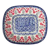 A picture of a Polish Pottery CA 7.5" x 9" Baker (Red Aster) | A159-1435X as shown at PolishPotteryOutlet.com/products/7-5-x-9-baker-red-aster-a159-1435x