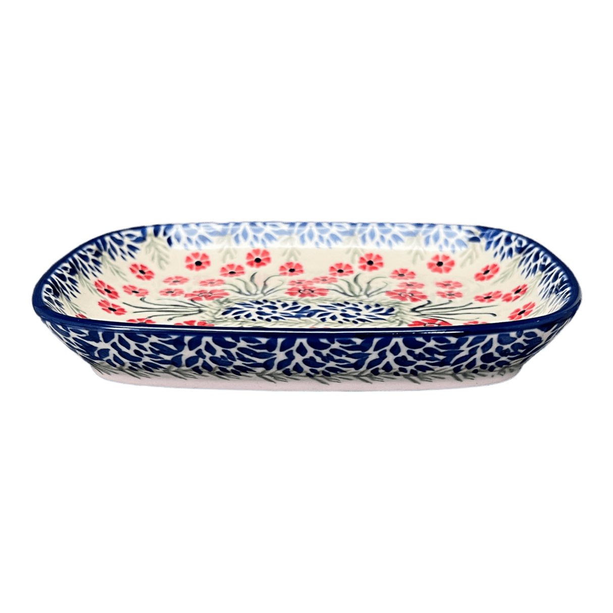 Dish, Shallow, 5.75" x 7" in "Red Aster" by Ceramika Artystyczna  | A160-1435X