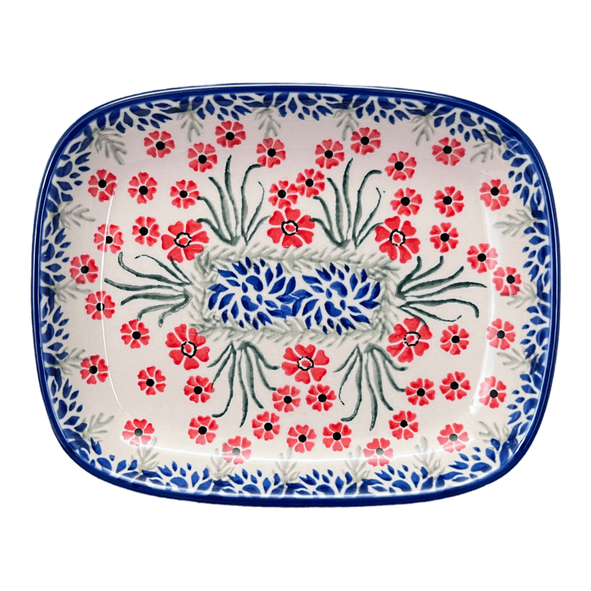 Dish, Shallow, 5.75" x 7" in "Red Aster" by Ceramika Artystyczna  | A160-1435X