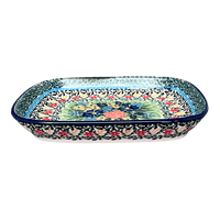A picture of a Polish Pottery C.A. 5.75" x 7" Shallow Dish (Garden Trellis) | A160-U2123 as shown at PolishPotteryOutlet.com/products/5-75-x-7-shallow-dish-garden-trellis-a160-u2123