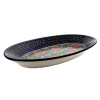 A picture of a Polish Pottery C.A. 17.5" Oval Platter (Regal Roosters) | A200-U2617 as shown at PolishPotteryOutlet.com/products/17-5-oval-platter-regal-roosters