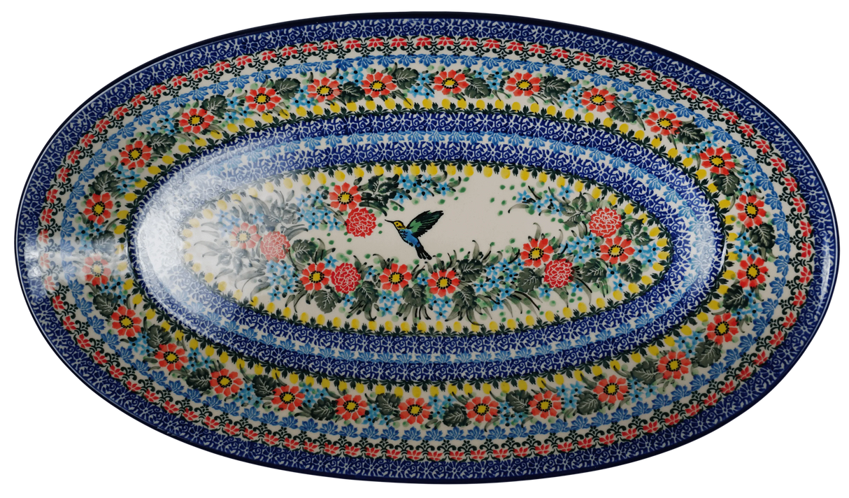 Platter, Oval, 17.5" in "Hummingbird Bouquet" by Ceramika Artystyczna | A200-U3357