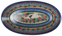 A picture of a Polish Pottery C.A. 17.5" Oval Platter (Hummingbird Bouquet) | A200-U3357 as shown at PolishPotteryOutlet.com/products/17-5-oval-platter-u3357