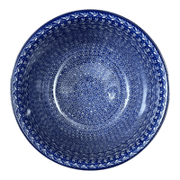 A picture of a Polish Pottery CA 12.5" Bowl (Wavy Blues) | A213-905X as shown at PolishPotteryOutlet.com/products/12-5-bowl-wavy-blues-a213-905x