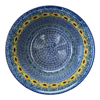 A picture of a Polish Pottery C.A. 12.5" Bowl (Sunflowers) | A213-U4739 as shown at PolishPotteryOutlet.com/products/12-5-bowl-sunflowers-a213-u4739