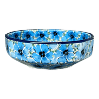 A picture of a Polish Pottery CA Multangular Bowl (Bachelor Button Bouquet) | A221-U4929 as shown at PolishPotteryOutlet.com/products/5-multiangular-bowl-bachelor-button-bouquet