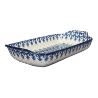 A picture of a Polish Pottery CA Shallow Rectangular Baker (Royal Lace) | A280-1146X as shown at PolishPotteryOutlet.com/products/shallow-rectangular-baker-w-handles-royal-lace-a280-1146x