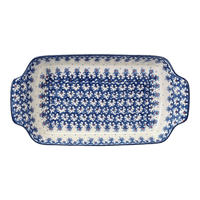 A picture of a Polish Pottery CA Shallow Rectangular Baker (Royal Lace) | A280-1146X as shown at PolishPotteryOutlet.com/products/shallow-rectangular-baker-w-handles-royal-lace-a280-1146x