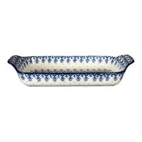 A picture of a Polish Pottery C.A. Shallow Rectangular Baker (Royal Lace) | A280-1146X as shown at PolishPotteryOutlet.com/products/shallow-rectangular-baker-w-handles-royal-lace-a280-1146x