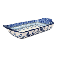 A picture of a Polish Pottery Shallow Rectangular Baker W/Handles (Butterfly Tulips) | A280-1937X as shown at PolishPotteryOutlet.com/products/shallow-rectangular-baker-w-handles-butterfly-tulips-a280-1937x