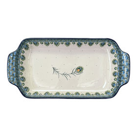 Polish Pottery C.A. Shallow Rectangular Baker (Peacock Plume) | A280-2218X Additional Image at PolishPotteryOutlet.com
