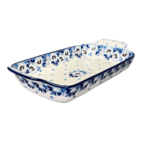 A picture of a Polish Pottery C.A. Shallow Rectangular Baker (Snow White Anemone) | A280-2222X as shown at PolishPotteryOutlet.com/products/shallow-rectangular-baker-w-handles-snow-white-anemone-a280-2222x