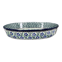A picture of a Polish Pottery 13.75" x 9.25" Oval Baker (Clematis) | A296-1538X as shown at PolishPotteryOutlet.com/products/13-75-x-9-25-oval-baker-clematis-a296-1538x