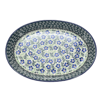 A picture of a Polish Pottery 13.75" x 9.25" Oval Baker (Clematis) | A296-1538X as shown at PolishPotteryOutlet.com/products/13-75-x-9-25-oval-baker-clematis-a296-1538x