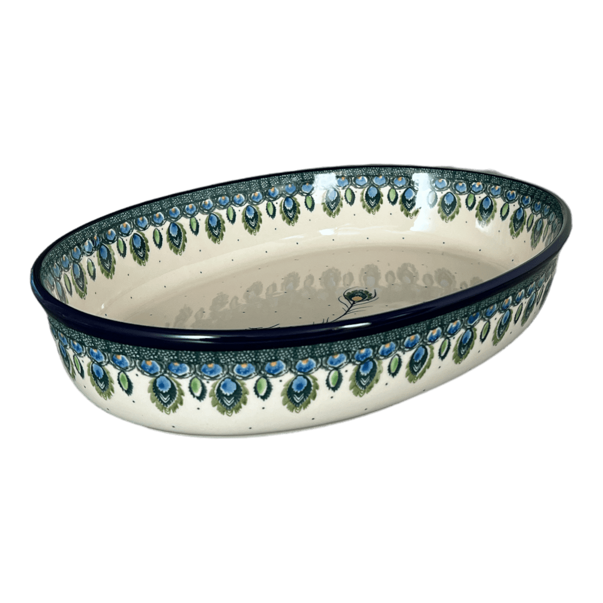 Baker, Oval, 13.75" x 9.25" in "Peacock Plume" by Ceramika Artystyczna | A296-2218X