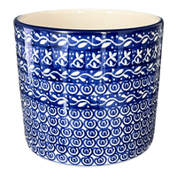 A picture of a Polish Pottery CA 4.75" Flower Pot (Wavy Blues) | A361-905X as shown at PolishPotteryOutlet.com/products/4-75-flower-pot-wavy-blues-a361-905x