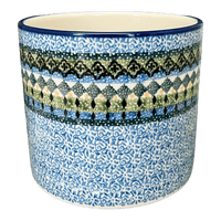 A picture of a Polish Pottery CA 4.75" Flower Pot (Aztec Blues) | A361-U4428 as shown at PolishPotteryOutlet.com/products/4-75-flower-pot-aztec-blues-a361-u4428