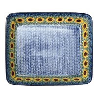 A picture of a Polish Pottery CA Lasagna Pan (Sunflowers) | A406-U4739 as shown at PolishPotteryOutlet.com/products/deep-dish-lasagna-pan-sunflowers-a406-u4739