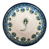 A picture of a Polish Pottery 4.75" Bowl (Peacock Plume) | A556-2218X as shown at PolishPotteryOutlet.com/products/4-75-bowl-peacock-plume-a556-2218x