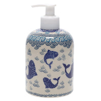A picture of a Polish Pottery Soap Dispenser (Koi Pond) | A573-2372X as shown at PolishPotteryOutlet.com/products/soap-dispenser-koi-pond