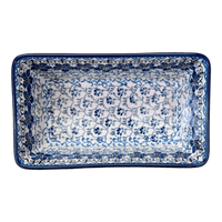 A picture of a Polish Pottery CA 8" x 5" Bread Baker (Blue Starflower) | A603-1930X as shown at PolishPotteryOutlet.com/products/bread-baker-blue-starflower-a603-1930x
