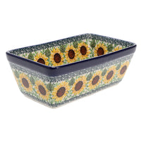 A picture of a Polish Pottery CA 8" x 5" Bread Baker (Sunflowers) | A603-U4739 as shown at PolishPotteryOutlet.com/products/bread-baker-sunflowers