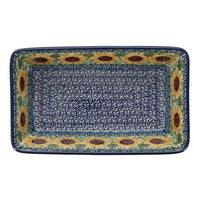 A picture of a Polish Pottery 8" x 5" Bread Baker (Sunflowers) | A603-U4739 as shown at PolishPotteryOutlet.com/products/bread-baker-sunflowers