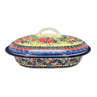 A picture of a Polish Pottery Small Covered Casserole (Beautiful Bouquet) | A617-U4616 as shown at PolishPotteryOutlet.com/products/small-covered-casserole-beautiful-bouquet-a617-u4616