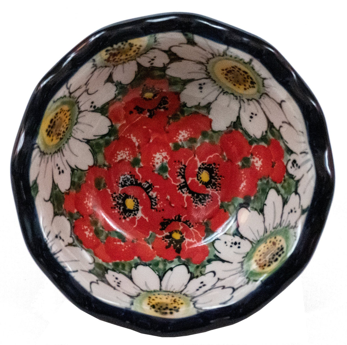 Bowl, Round, Fancy Edge, 5" in "Regal Daisies - Red" by Ceramika Artystyczna | A627-U4725