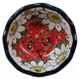 Polish Pottery 5" Fancy Edge Bowl (Regal Daisies - Red) | A627-U4725 Additional Image at PolishPotteryOutlet.com