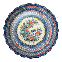 A picture of a Polish Pottery 10" Quiche/Pie Dish (Hummingbird Bouquet) | A636-U3357 as shown at PolishPotteryOutlet.com/products/10-quiche-pie-dish-hummingbird-bouquet-a636-u3357