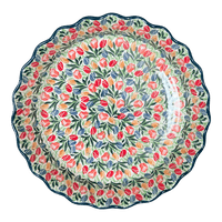 A picture of a Polish Pottery 10" Quiche/Pie Dish (Tulip Burst) | A636-U4226 as shown at PolishPotteryOutlet.com/products/10-quiche-pie-dish-tulip-burst-a636-u4226
