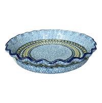 A picture of a Polish Pottery CA 10" Quiche/Pie Dish (Aztec Blues) | A636-U4428 as shown at PolishPotteryOutlet.com/products/10-quiche-pie-dish-aztec-blues-a636-u4428