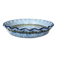 A picture of a Polish Pottery CA 10" Quiche/Pie Dish (Aztec Blues) | A636-U4428 as shown at PolishPotteryOutlet.com/products/10-quiche-pie-dish-aztec-blues-a636-u4428
