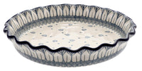 A picture of a Polish Pottery 10" Quiche/Pie Dish (Lone Owl) | A636-U4872 as shown at PolishPotteryOutlet.com/products/lone-owl-a636-u4872